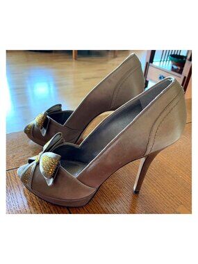 Joan & David - NWOT SZ 9 - Satin & Rhinestone Platform Peeptoe Heels